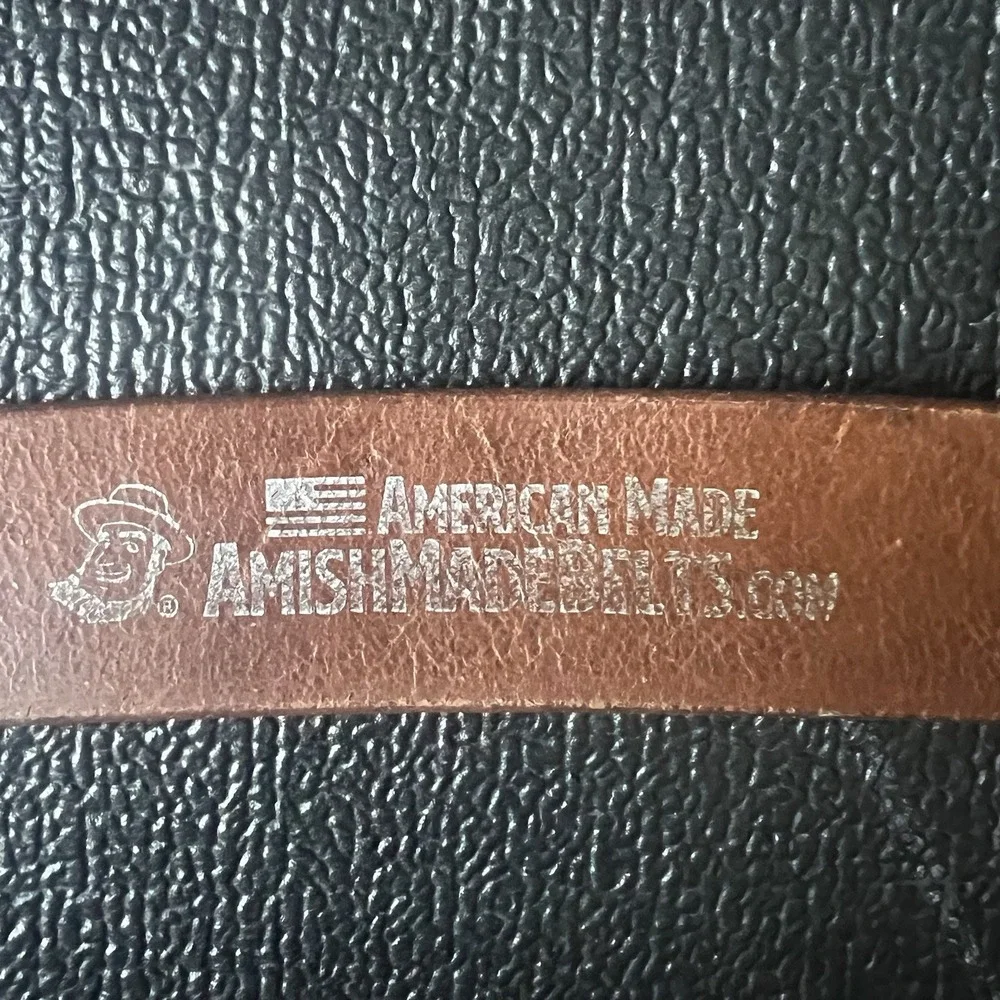 Amish Made Hand Tooled Leather Belt sz 50 Brown Handmade Western Work USA Made